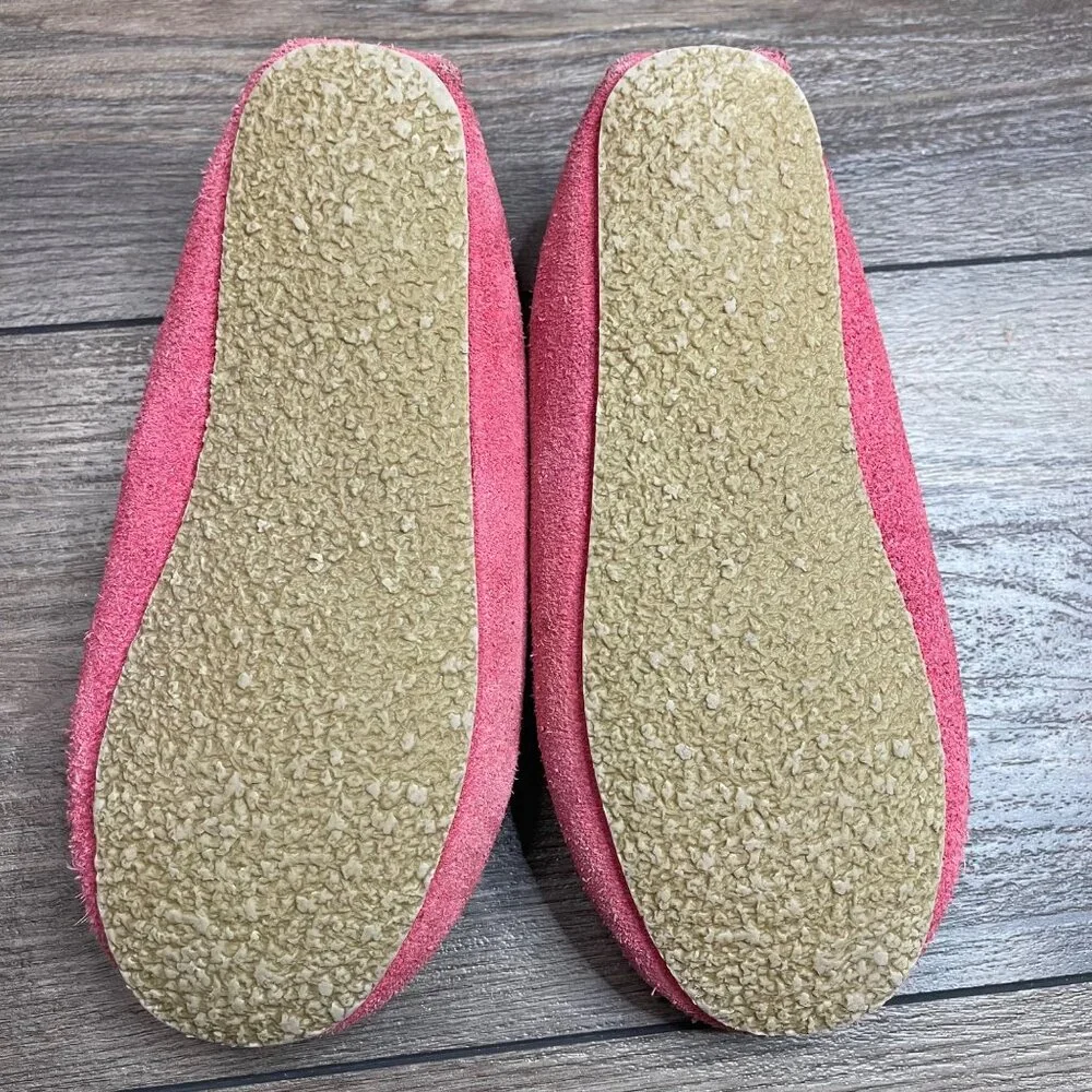 Minnetonka Cassie Moc Slippers Girls Size‎ 1 Pink Suede Leather Faux Fur Lining